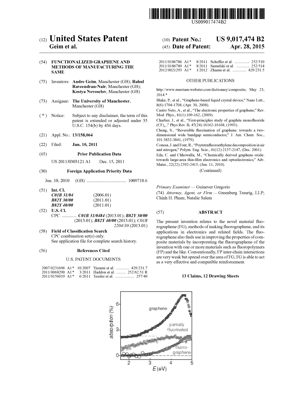 (12) United States Patent (10) Patent No.: US 9,017,474 B2 Geim Et Al