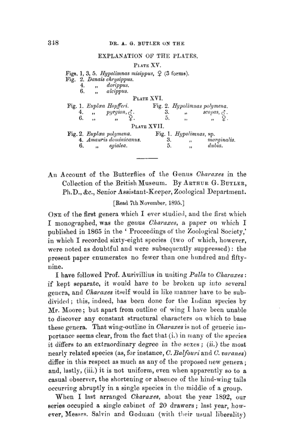 An Account of the Butterflies of the Genus Charaxes in the Collection of the British Museum