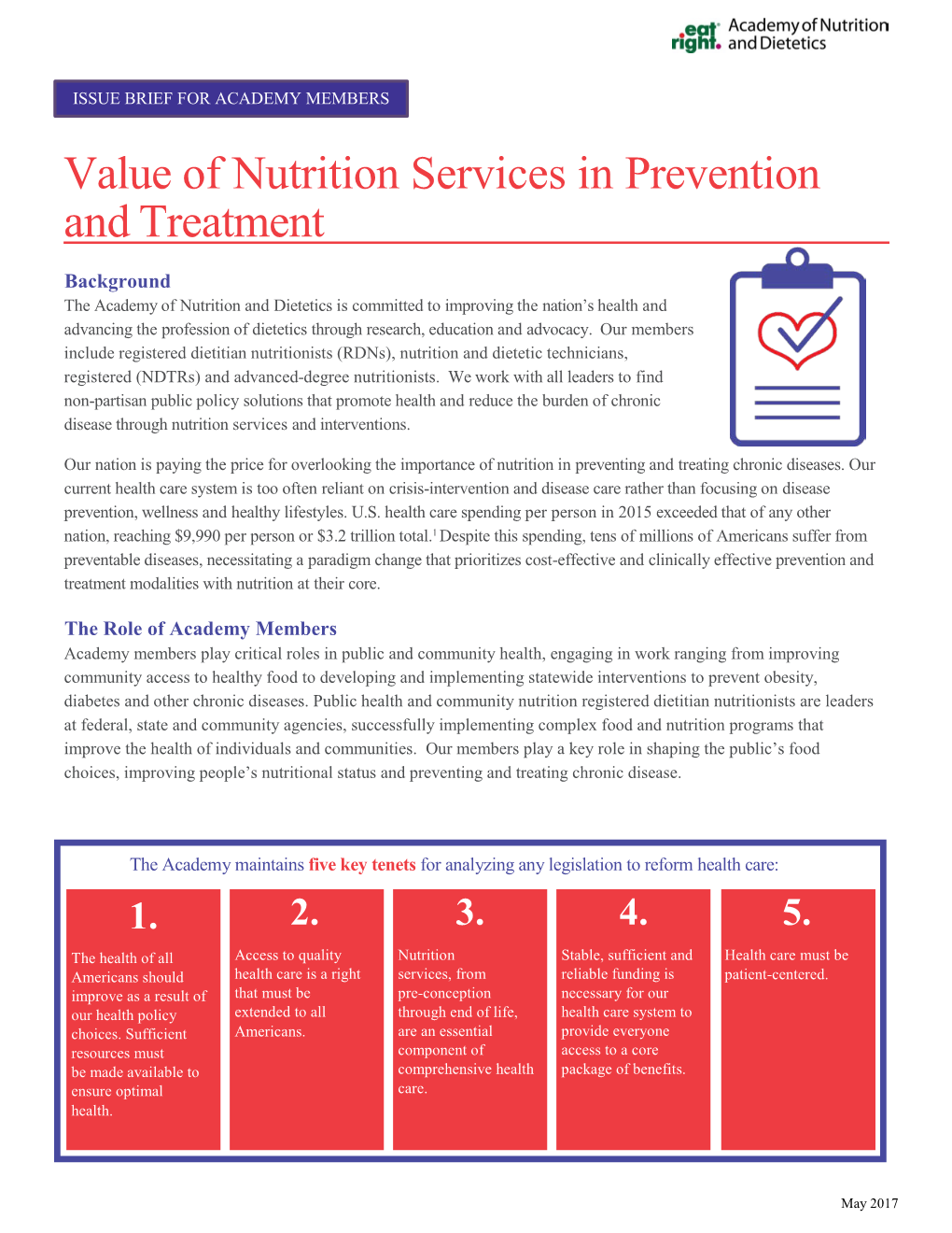 Value of Nutrition Services in Prevention and Treatment