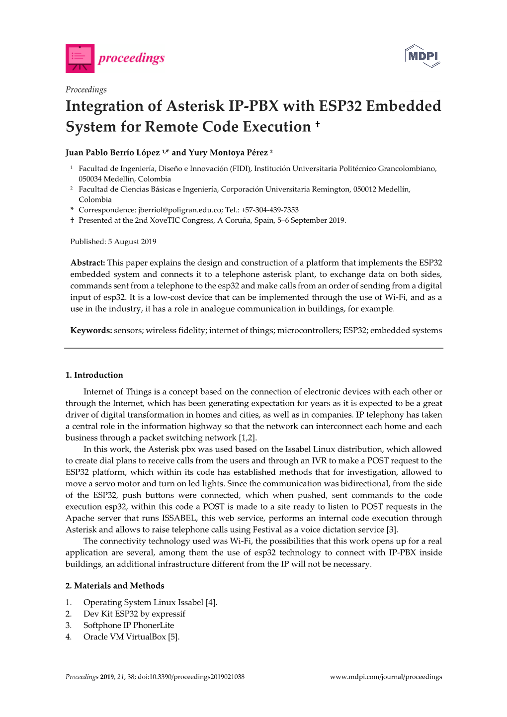 Integration of Asterisk IP-PBX with ESP32 Embedded System for Remote Code Execution †