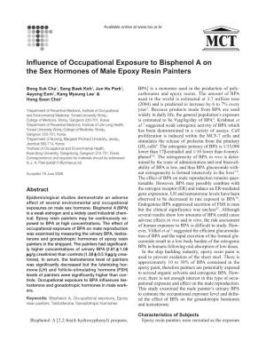 Influence of Occupational Exposure to Bisphenol a on the Sex Hormones of Male Epoxy Resin Painters