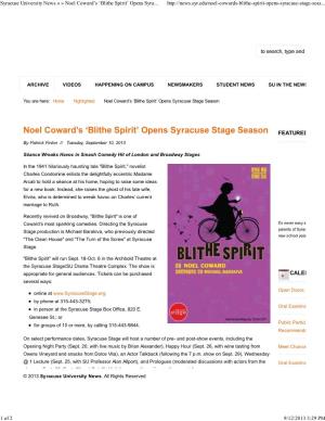 Syracuse University News » » Noel Coward's 'Blithe Spirit' Opens