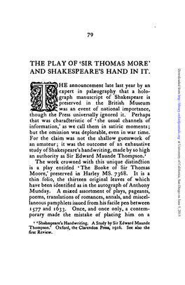 The Play of 'Sir Thomas More' and Shakespeare's Hand in It