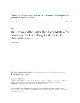 The Shared Motto of Sir Gawain and the Green Knight and Edward Ill's Order of the Garter David Urbach