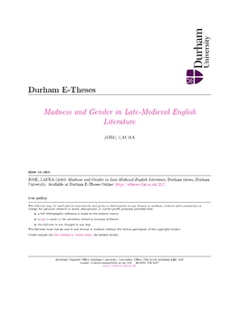 Madness and Gender in Late-Medieval English Literature
