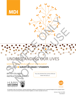 Understanding Our Lives Middle Years Development Instrumentfor 2019–2020 Survey of Grade 7 Students