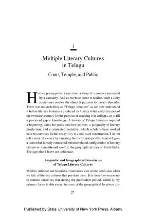 Multiple Literary Cultures in Telugu Court, Temple, and Public