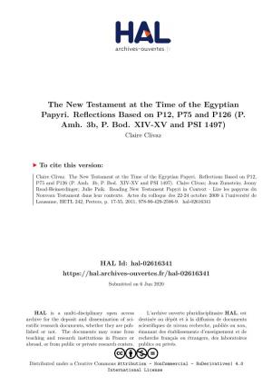 The New Testament at the Time of the Egyptian Papyri. Reflections Based on P12, P75 and P126 (P