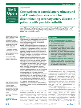 Comparison of Carotid Artery Ultrasound and Framingham Risk Score for Discriminating Coronary Artery Disease in Patients with Psoriatic Arthritis