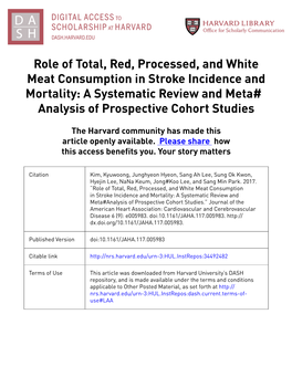 Role of Total, Red, Processed, and White Meat Consumption in Stroke Incidence and Mortality: a Systematic Review and Meta# Analysis of Prospective Cohort Studies