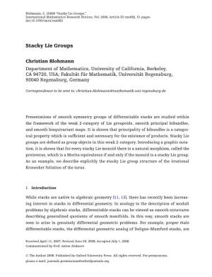 Stacky Lie Groups,” International Mathematics Research Notices, Vol