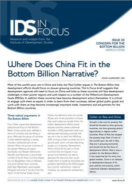 Where Does China Fit in the Bottom Billion Narrative? JOHN HUMPHREY, IDS