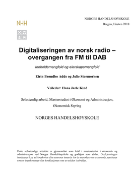 Digitaliseringen Av Norsk Radio – Overgangen Fra FM Til DAB