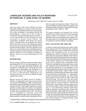 LANDSLIDE HAZARDS and POLICY-RESPONSE Amir Nawaz Khan* in PAKISTAN: a CASE STUDY of MURREE