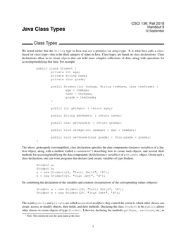 Java Class Types 12 September