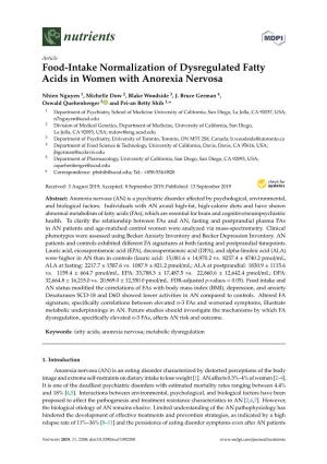 Food-Intake Normalization of Dysregulated Fatty Acids in Women with Anorexia Nervosa