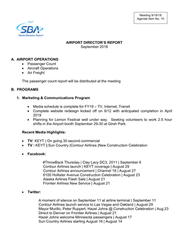 AIRPORT DIRECTOR's REPORT September 2018 A. AIRPORT