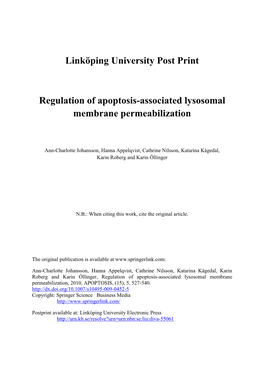 Regulation of Apoptosis-Associated Lysosomal Membrane Permeabilization