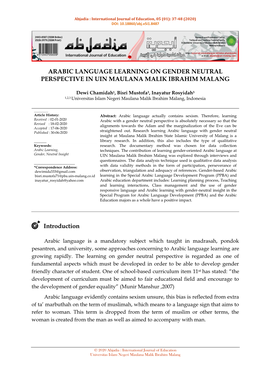 Arabic Language Learning on Gender Neutral Perspective in Uin Maulana Malik Ibrahim Malang