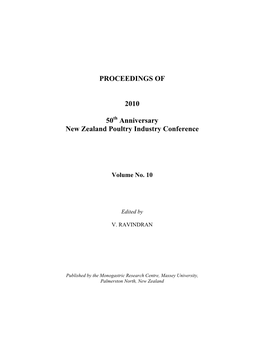 PROCEEDINGS of 2010 50 Anniversary New Zealand Poultry Industry Conference