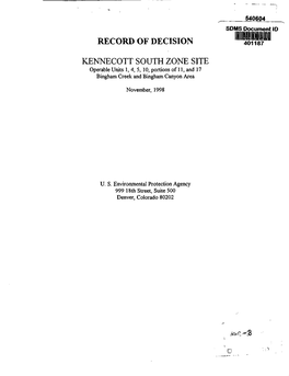 RECORD of DECISION 4Oii87 KENNECOTT SOUTH ZONE SITE