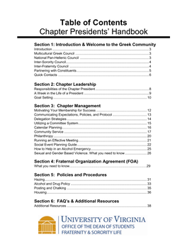 Table of Contents Chapter Presidents' Handbook