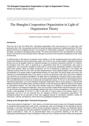 The Shanghai Cooperation Organization in Light of Organization Theory Written by Hossein Aghaie Joobani