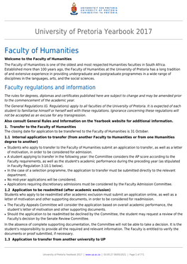 Faculty of Humanities Welcome to the Faculty of Humanities the Faculty of Humanities Is One of the Oldest and Most Respected Humanities Faculties in South Africa