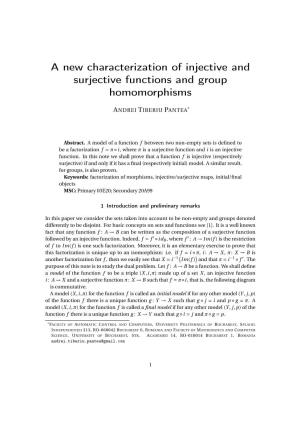 A New Characterization of Injective and Surjective Functions and Group Homomorphisms