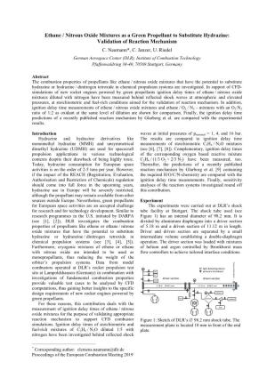 Ethane / Nitrous Oxide Mixtures As a Green Propellant to Substitute Hydrazine: Validation of Reaction Mechanism C