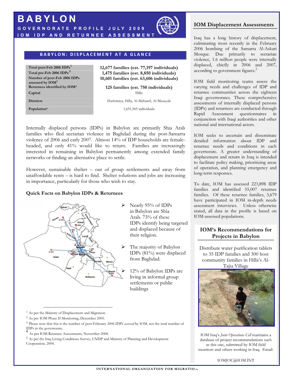 BABYLON IOM Displacement Assessments GOVERNORATE PROFILE JULY 2009