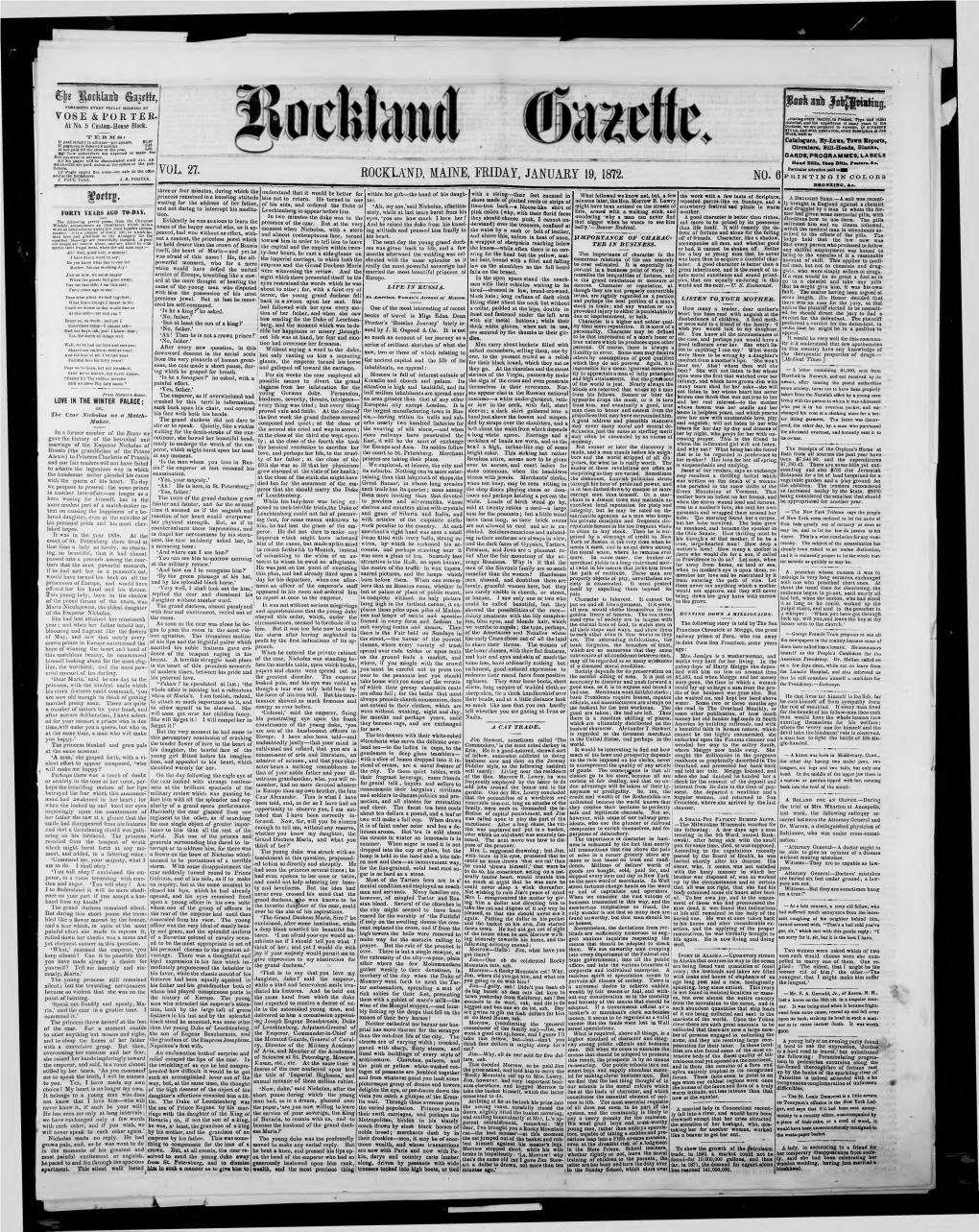 Rockland Gazette, Being a Paper Printed at Rockland, 7Th