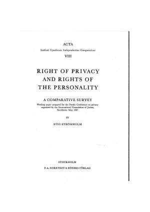 Right of Privacy and Rights of the Personality
