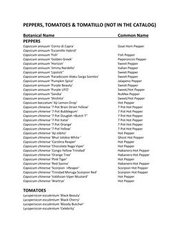 Peppers, Tomatoes & Tomatillo (Not in the Catalog)