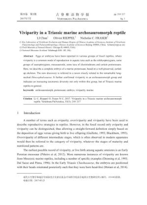 Viviparity in a Triassic Marine Archosauromorph Reptile.Pdf