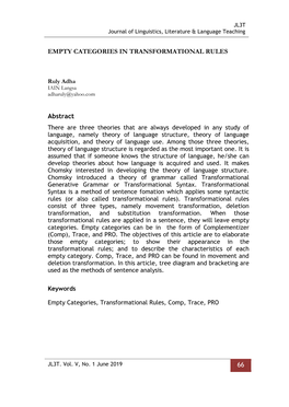 66 EMPTY CATEGORIES in TRANSFORMATIONAL RULES Abstract