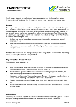 TRANSPORT FORUM Terms of Reference