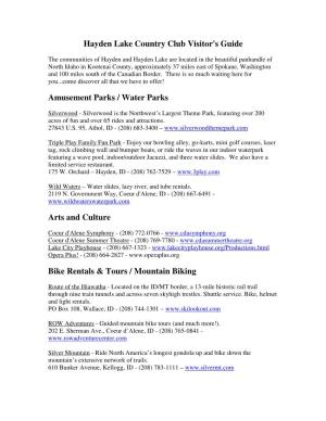 Hayden Lake Country Club Visitor's Guide Amusement Parks / Water