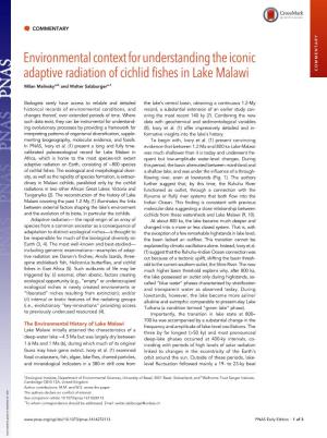Environmental Context for Understanding the Iconic Adaptive Radiation of Cichlid Fishes in Lake Malawi COMMENTARY Milan Malinskya,B and Walter Salzburgera,1