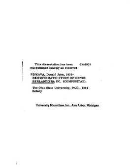 University Microfilms, Inc., Ann Arbor, Michigan BIOSYSTEMATIC STUDY of OENUS BERLANDIERA DC