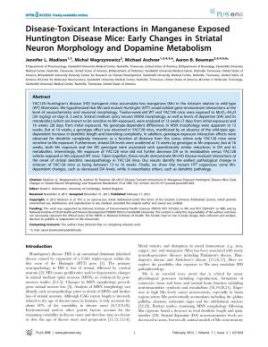 Early Changes in Striatal Neuron Morphology and Dopamine Metabolism