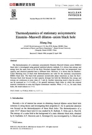 Thermodynamics of Stationary Axisymmetric Einstein-Maxwell Dilaton-Axion Black Hole Jiliang Jing CCAST (Worm Laboratory), P.O