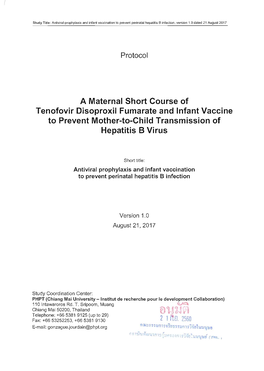 A Maternal Short Course of Tenofovir Disoproxil Fumarate and Infant Vaccine to Prevent Mother-To-Child Transmission of Hepatitis B Virus