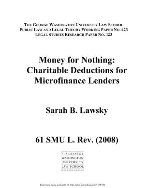 Money for Nothing: Charitable Deductions for Microfinance Lenders