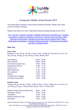 Invergordon Mobile Library Routes 2019