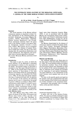 The Systematic Wood Anatomy of the Moraceae (Urticales) V. Genera of the Tribe Moreae Without Urticaceous Stamens *