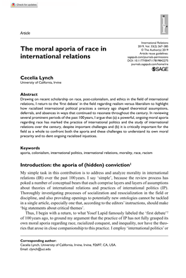 The Moral Aporia of Race in International Relations by Drawing Attention to the Imperialism Embedded in Much Liberal Thought