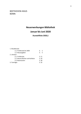 Neuerwerbungen Bibliothek Januar Bis Juni 2020 Auswahlliste 2020,1