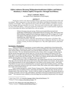 Ojibwe and Dakota Relations: a Modern Ojibwe Perspective Through