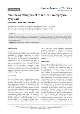 Anesthesia Management of Jansen's Metaphyseal Dysplasia
